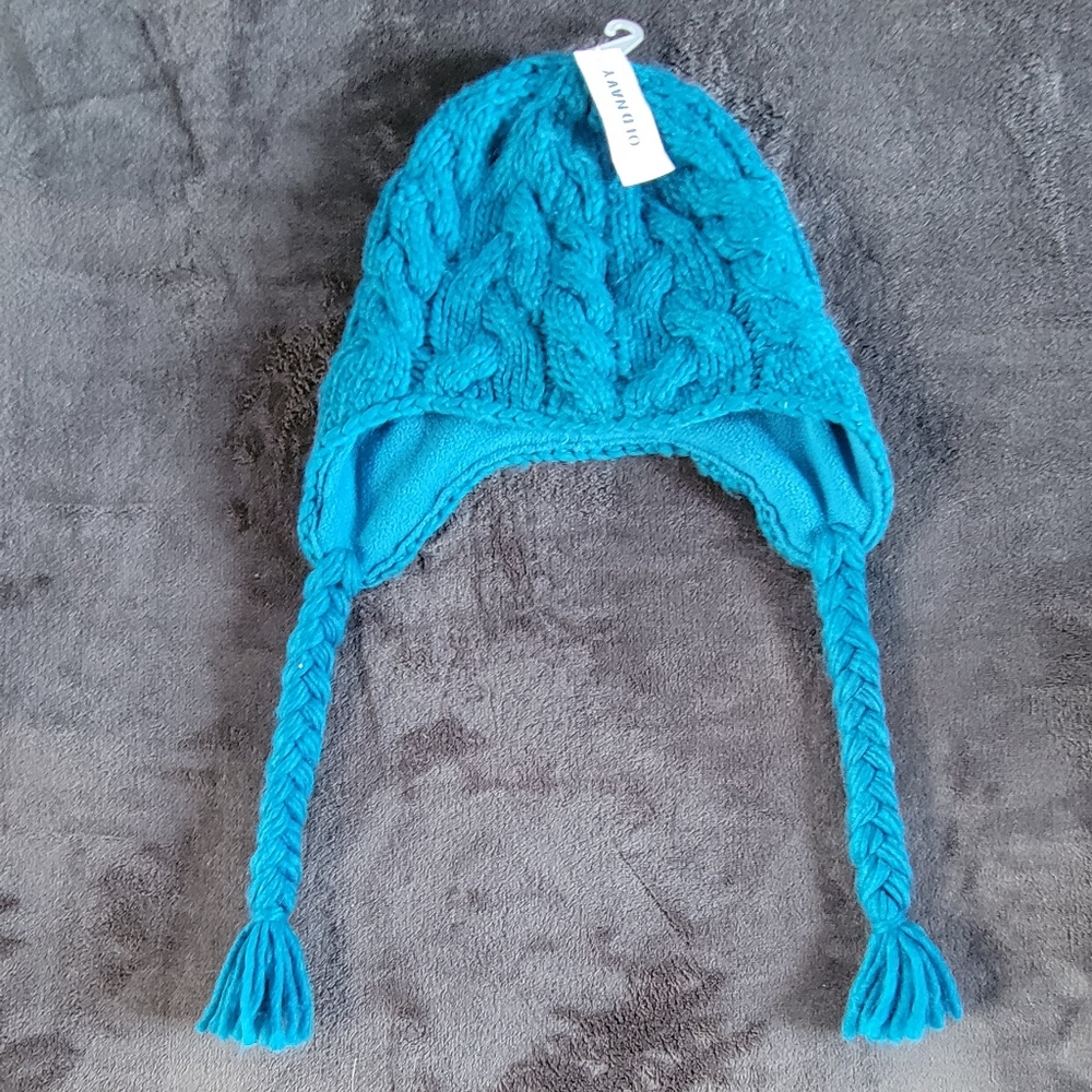 Old Navy Aqua Knitted Beanie with Ear Flaps, One Size
